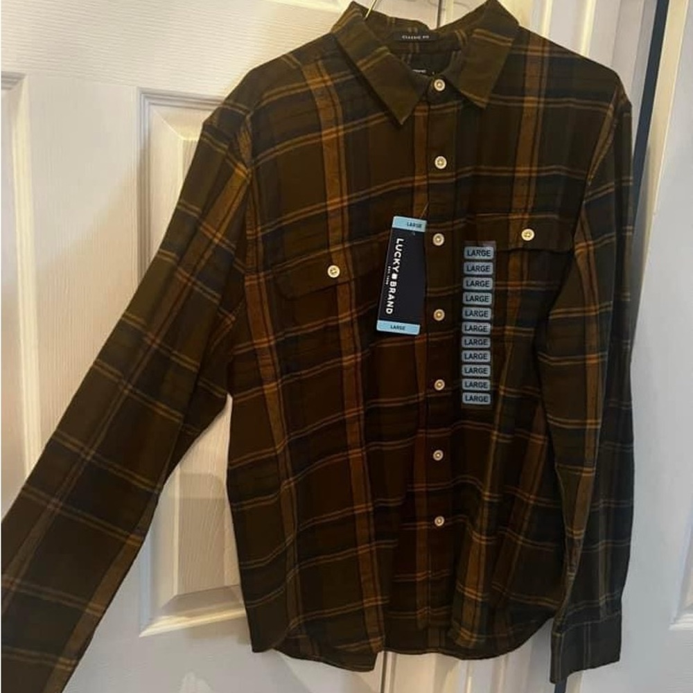 Men’s lucky brand shirt green plaid NWT